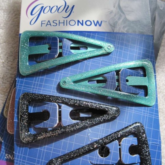 4 Goody Fashionow Triangle Glittery Epoxy Covered Metal Hair Snap Clips Glitter - Picture 10 of 13